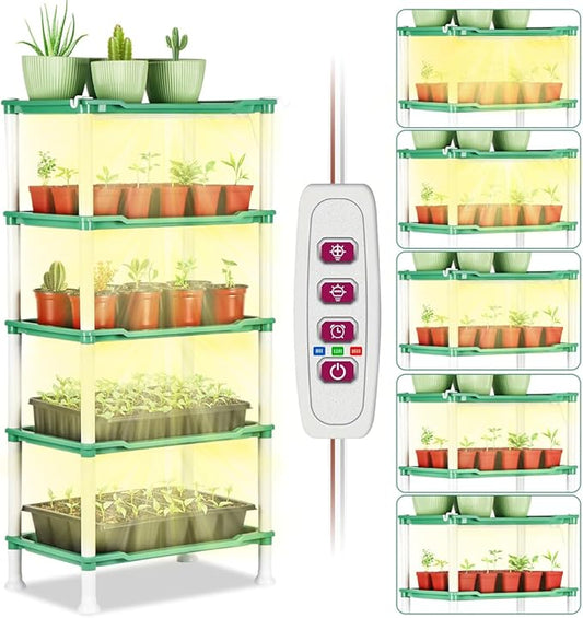 Tabletop 5-Tier Seed Starting Kit Germination Tray - Plant Stand with Grow Lights Full Spectrum Sunlike Plant Light for Indoor Plants, Greenhouse, Succulents, Seedlings Gardening