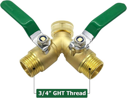 Hooshing Garden Hose Splitter 2 Way Heavy Duty Brass Full Flow Hose Connector with Long Handle 3/4" GHT Thread
