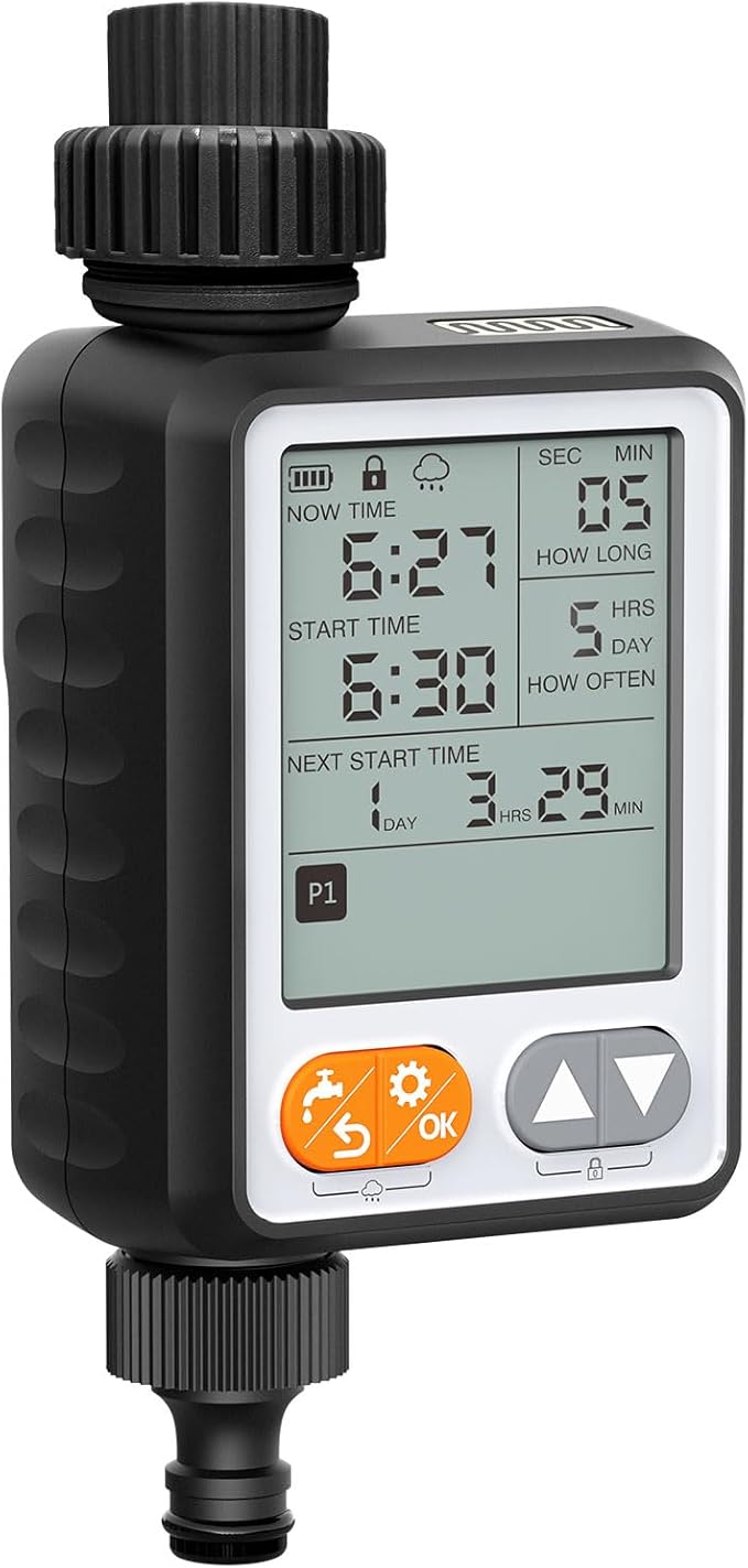 Sprinkler Timer for Garden Hose, 10 Programmable Water Timer with with Auto Rain Delay, IP54 Waterproof 3.3“ Large LCD Drip Irrigation System Timers for Plant, Yard, Lawns, Outdoor