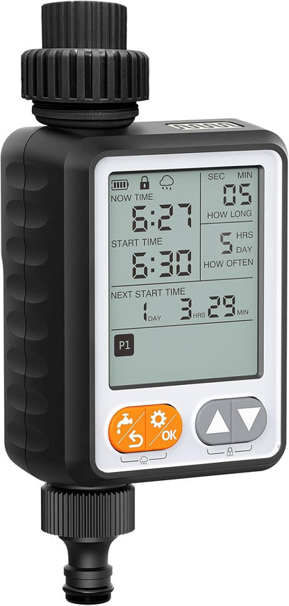 Sprinkler Timer for Garden Hose, 10 Programmable Water Timer with with Auto Rain Delay, IP54 Waterproof 3.3“ Large LCD Drip Irrigation System Timers for Plant, Yard, Lawns, Outdoor