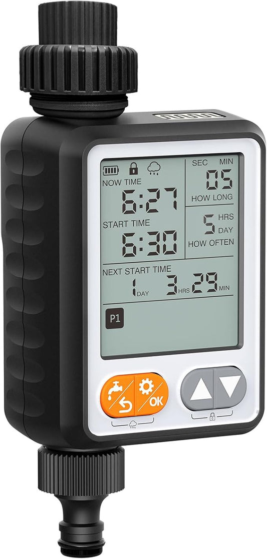 Sprinkler Timer for Garden Hose, 10 Programmable Water Timer with with Auto Rain Delay, IP54 Waterproof 3.3“ Large LCD Drip Irrigation System Timers for Plant, Yard, Lawns, Outdoor