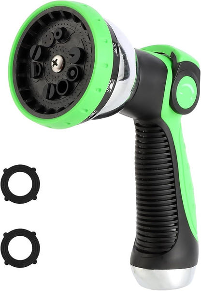 Garden Water Hose Nozzle Metal Heavy Duty Sprayer Thumb Control with 10 Spray Modes Suitable for Watering Plants, Iawn and Garden, Car Washing, Cleaning, Showering Pets and Outdoor Fun, Green