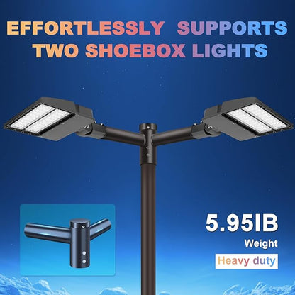 LEDMO 90° Tenon Adaptor with 2 arms, Double 2-3/8" Round Slip Fitter Bracket, Lighting Mounting Heavy Duty Extension Round Pole for Parking Lot Area Light Street Floodlight Solid Rustproof