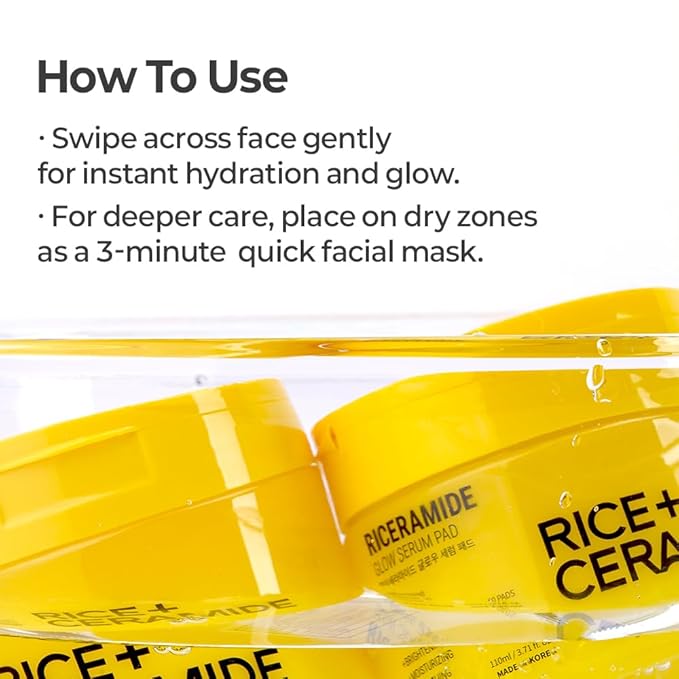 FARMSKIN Riceramide Glow Serum Pad - Revitalizing & Moisturizing Face Serum Cotton Rounds with 3x Ceramide, Rice Filterate & Niacinamide - Korean Skin Care for Uneven Skin Tone (60 Sheets, 3.71 fl oz)