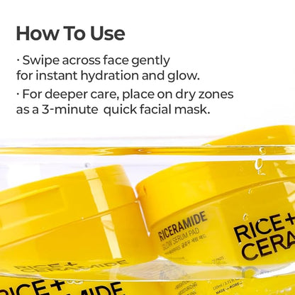 FARMSKIN Riceramide Glow Serum Pad - Revitalizing & Moisturizing Face Serum Cotton Rounds with 3x Ceramide, Rice Filterate & Niacinamide - Korean Skin Care for Uneven Skin Tone (60 Sheets, 3.71 fl oz)