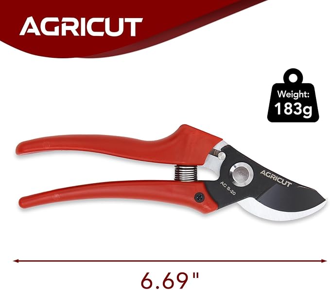 AGRICUT Bypass Pruning Shears Gardening - 4/5 Inch Cut Capacity Garden Scissors with High Carbon Steel Blade Nylon Handle Hand Clippers Red