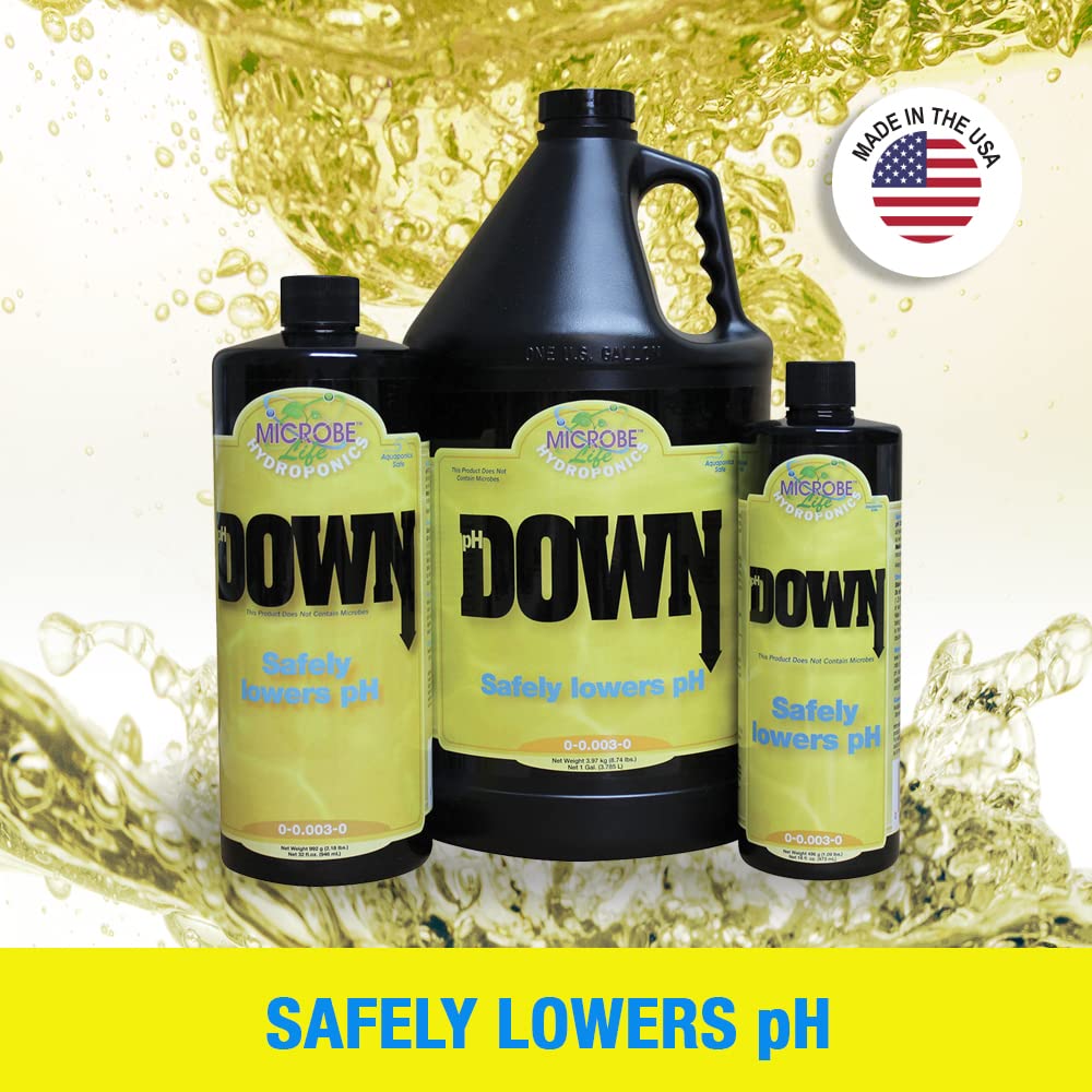 Microbe Life Hydroponics pH Down pH Control Liquid, Premium Buffering for pH Stability, Decreases pH Levels, Use with Any Feeding Systems Including Hydroponics or Soil, 2.5 Gallons