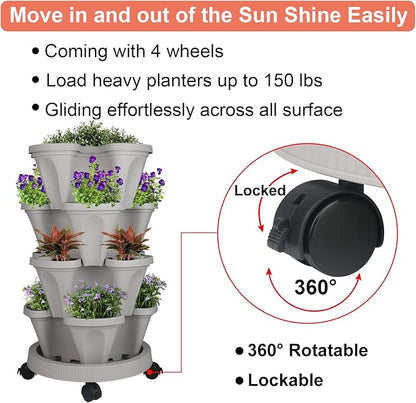 Vertical Planter 4 Tier Stackable Planters Garden Planters Strawberry Herb Flower and Vegetable Planter Indoor Outdoor Gardening Pots with Removable Wheels and Tools 2-Pack