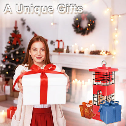 Squirrel Proof Bird Feeders for Outdoors Hanging, Metal Tube Bird Feeder w/4 Feeding Ports, Gravity Protection Wild Bird Feeders for Outside Backyard, Cardinal, Sparrow, Finch (3.5LB, Red)