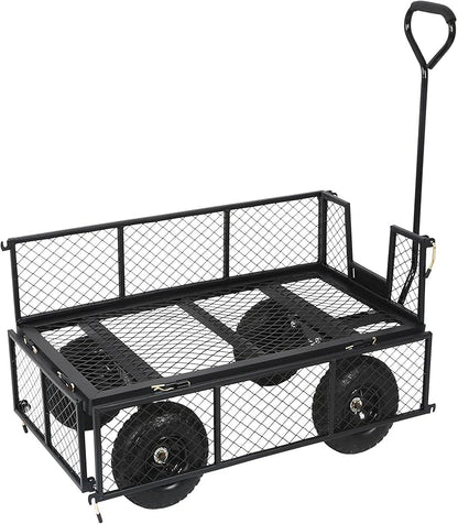 BILT HARD 10" Flat Free Tires Heavy Duty Garden Cart with 180° Rotating Handle and Removable Sides, 4 Cu.Ft 400 lbs Capacity Utility Steel Wagons for Outdoor