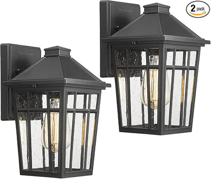 Darkaway Outdoor Sconce Lights Wall Light Fixtures, Front Porch Light Outdoor Wall Anti-Rust Waterproof Aluminum with Glass Exterior Light Fixture for Patio, Yard, Doorway, Garage(2 Pack, Black)