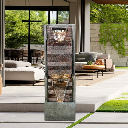 Outdoor Garden Waterfalls Fountains with Led Lights Water Fountain Outdoor/Indoor Resin Fountain for Patio Decor Garden, House, Office, Garden, Home Art Decor