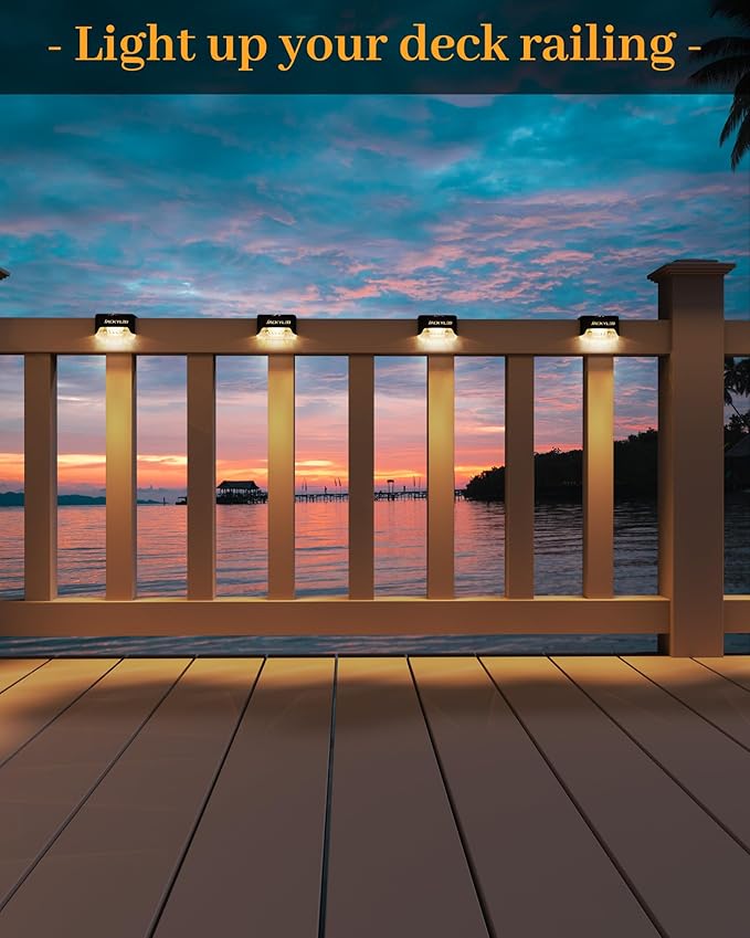 JACKYLED 16 Pack, Step Lights Waterproof LED Solar Power Outdoor Fence Light for Deck Stair Railing, Outside Lighting for Wall Garden Backyard Patio Balcony Decor