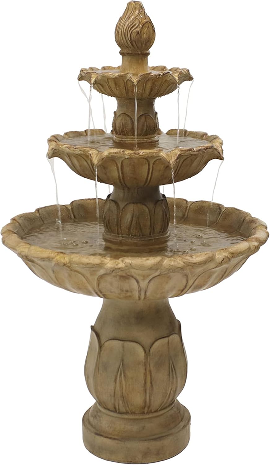 Sunnydaze Classic Tulip 3-Tier Electric Water Fountain - 46-Inch - with Electric Submersible Pump for Patio, Yard or Deck - Garden Stone