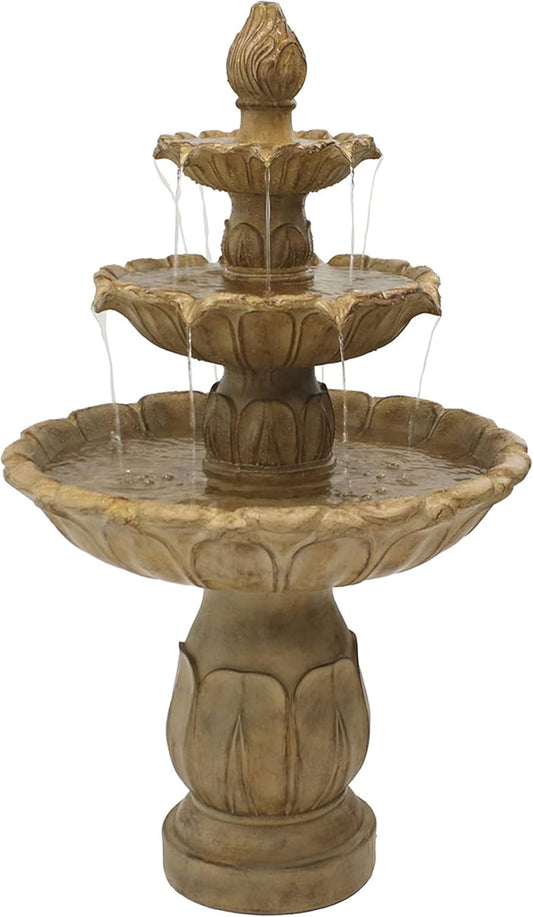 Sunnydaze Classic Tulip 3-Tier Electric Water Fountain - 46-Inch - with Electric Submersible Pump for Patio, Yard or Deck - Garden Stone