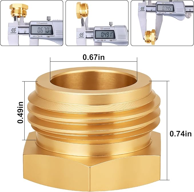 Garden Hose Adapter: Brass 3/4" GHT Male to 1/2" NPT Female Reducer, Leak-Proof Connector (3/4" GHT Male to 1/2" NPT Female, 3-Pack)