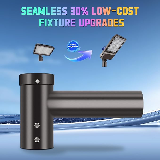 Single Street Light Bracket Adaptor, Sturdy Steel Round Pole Mounting Arm for LED Parking Lot Lights 2 3/8" Top Spoke Extension Pole Mount Bracket for Commercial Slip Fit Shoebox Lighting