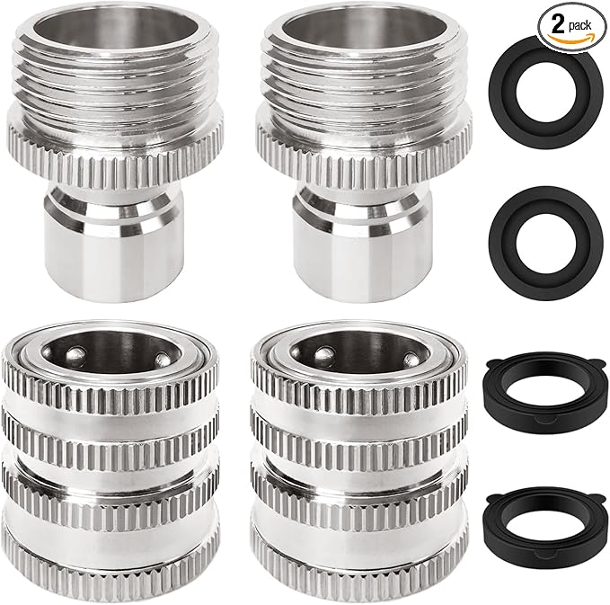 Garden Hose Quick Connect of 3/4 Inch GHT, Stainless Steel Quick Connect Garden Hose Fittings, Large Diameter Quick Release Hose Connector,2 Pack