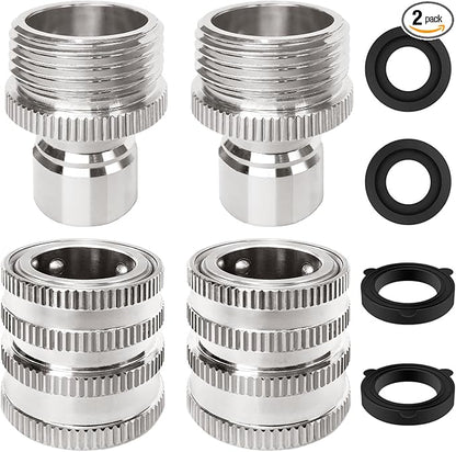 Garden Hose Quick Connect of 3/4 Inch GHT, Stainless Steel Quick Connect Garden Hose Fittings, Large Diameter Quick Release Hose Connector,2 Pack