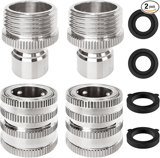 Garden Hose Quick Connect of 3/4 Inch GHT, Stainless Steel Quick Connect Garden Hose Fittings, Large Diameter Quick Release Hose Connector,2 Pack