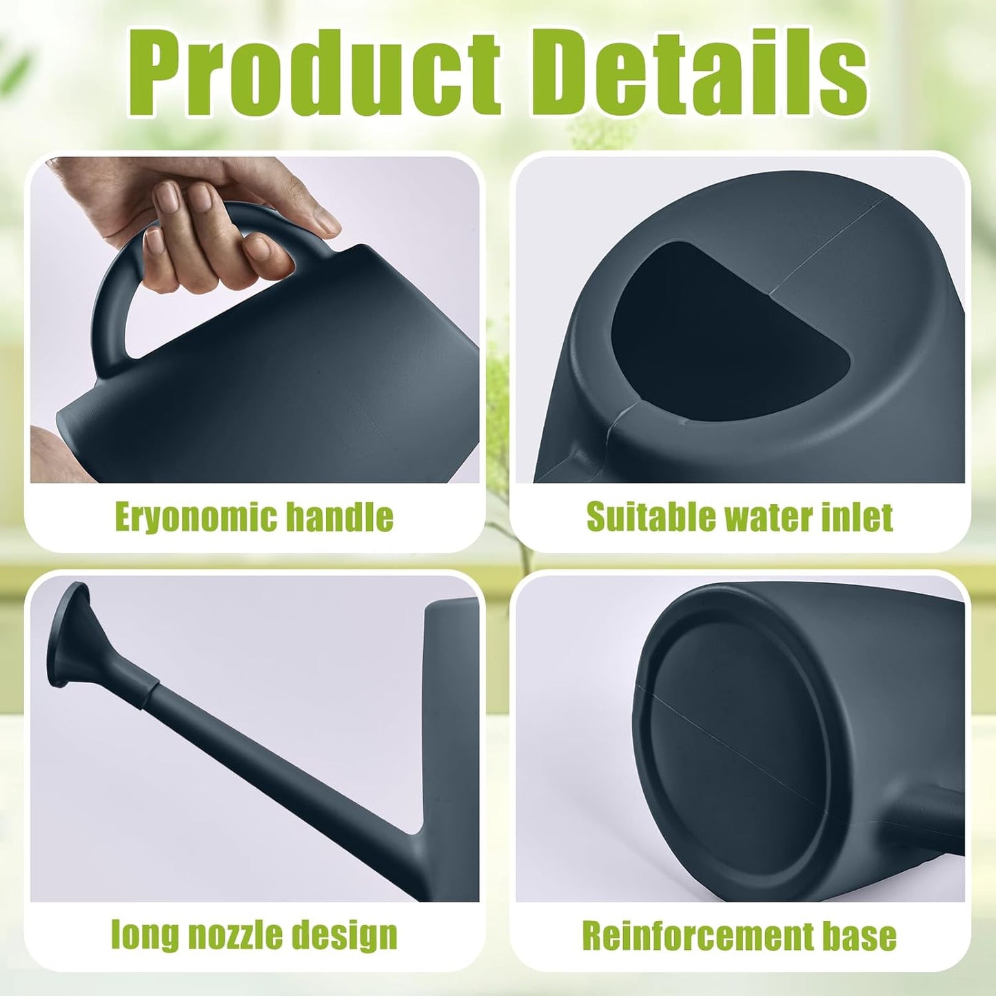 ZXJ Plant Watering Cans for Indoor and Outdoor Home Garden Plants - with Long Spout - Black - 1/2 Gallon