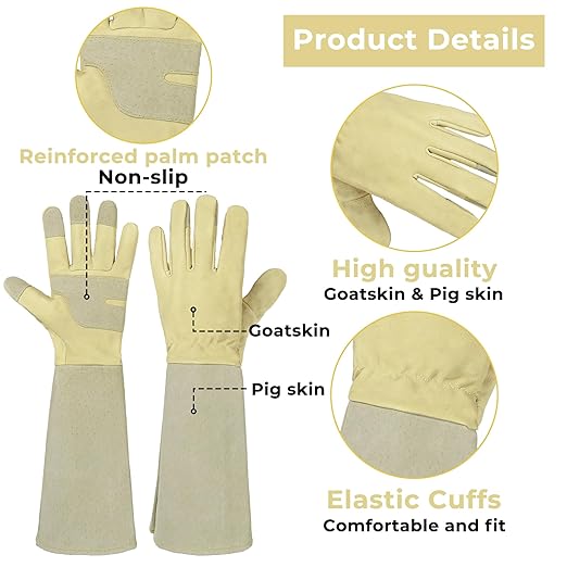 HLDD HANDLANDY Garden Gloves for Women Rose Pruning Gloves Cactus Protection for Yard & Outdoor Work Light Yellow, S