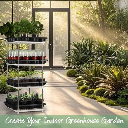 4 Inch 60 Pack Nursery Pots with Humidity Domes & 5 Pack 12 Cell Round Seedling Pot Carrying Trays, Sturdy Seeds Starter Pot Germination Set, Small Planter Nursery Propagation 5 Sets