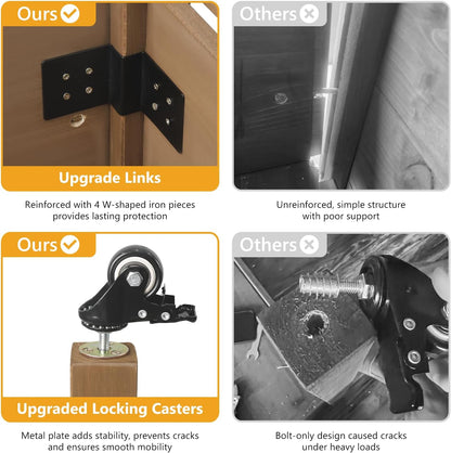 Raised Garden Bed with Lockable Wheels Mobile Elevated Wood Planter,Storage Shelf, Protective Liner,55.5x24x32in (Brown)