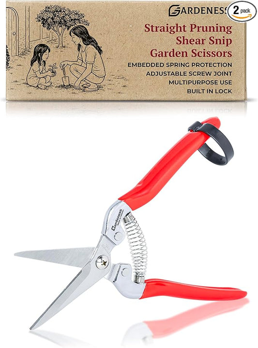 Gardeness Pruning Shear Straight Pruning Snip 2PCS Stainless Steel Florist Scissors, Multi-Tasking Precision Hand Pruner Herb Snips Flower Clippers Bonsai Trimmers Ergonomic Handle Garden shear
