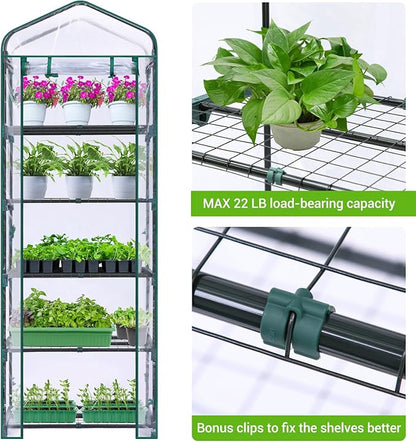Mini Greenhouse for Outdoors Indoor: Ohuhu Small Plants Green House with 5 Tier Shelves, Portable Plastic Greenhouses with Heavy Duty Transparent PVC Cover for Garden Patio Backyard Porch Balcony