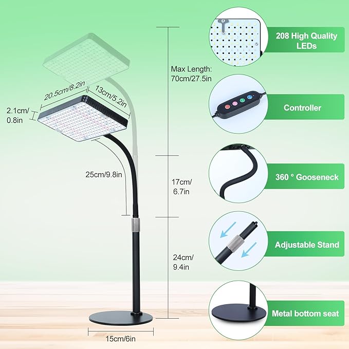 25W Table Top Grow Lights for Indoor Plants, Seed Starting, Bonsai with Timer Auto On/Off, 2500 Lumen Enough Bright Like A Small Sun for Your Jungle, Daisy Chain Function, 16"-24" Height Adjustable