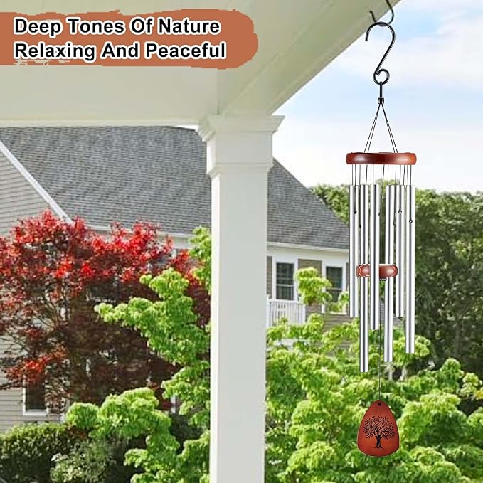 Wind Chimes for Outside, 32" Memorial Wind Chimes for Loss of Loved One Mother Father, Memorial Sympathy Gift Outdoor Garden Patio Decor, Bereavement Gift for Loss of Mom Dad (Classic Silver)