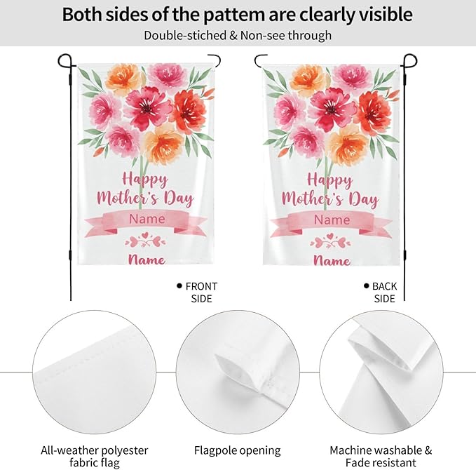 Custom Mother Garden Flag for Outdoor Personalized Mother's Day Yard Flags Decor Customized Flag Add Your Own Picture/Text House Lawn Banner Double Sided Home Wall Decoration 12.5x18 28x40
