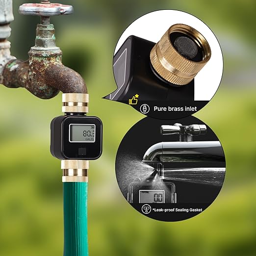 Brass Water Flow Meter with LCD - Accurate Gallon/Liter Measurement for Pool Filling, RV Tank, Garden Hose & Lawn Sprinkler