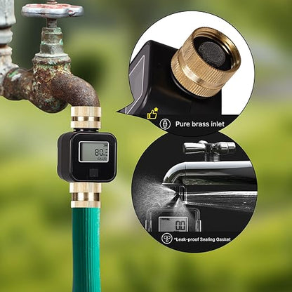 Brass Water Flow Meter with LCD - Accurate Gallon/Liter Measurement for Pool Filling, RV Tank, Garden Hose & Lawn Sprinkler