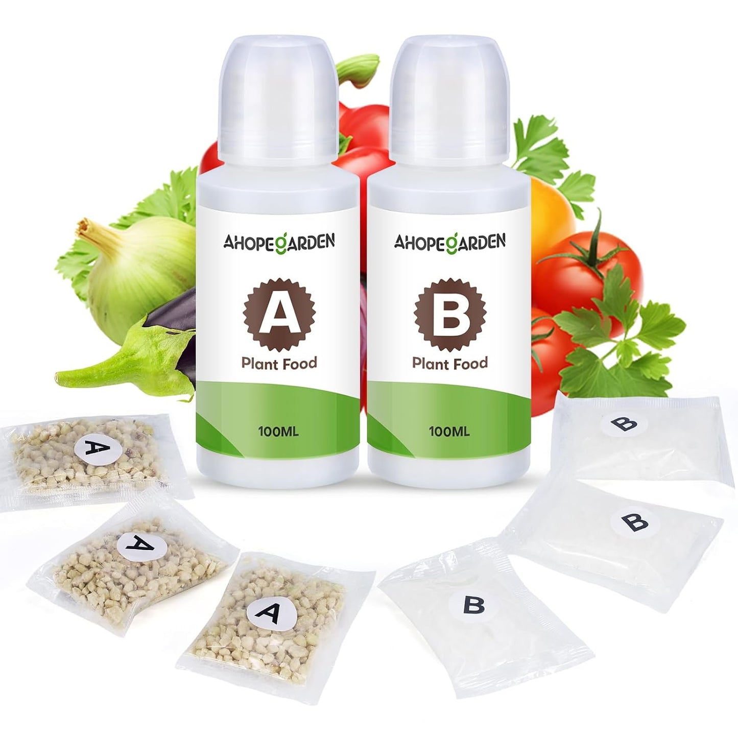 Ahopegarden 800ml A&B Hydroponic Nutrients: Hydroponic Plant Food for Aerogarden, Liquid Plant Food for Vegetables, Fruits, Flowers, ect - All-in-One Fertilizer Solution for Hydroponics Growing System
