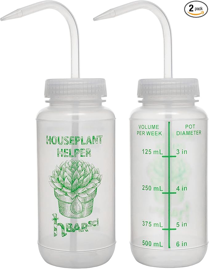 hBARSCI 2PK Houseplant Helper Plant Water Bottle, 16oz -Weekly Irrigation Scale Printed on Side - Plant Watering Devices, Succulent Watering Bottle, Indoor House Plant Waterer, Seed Tray Watering Can