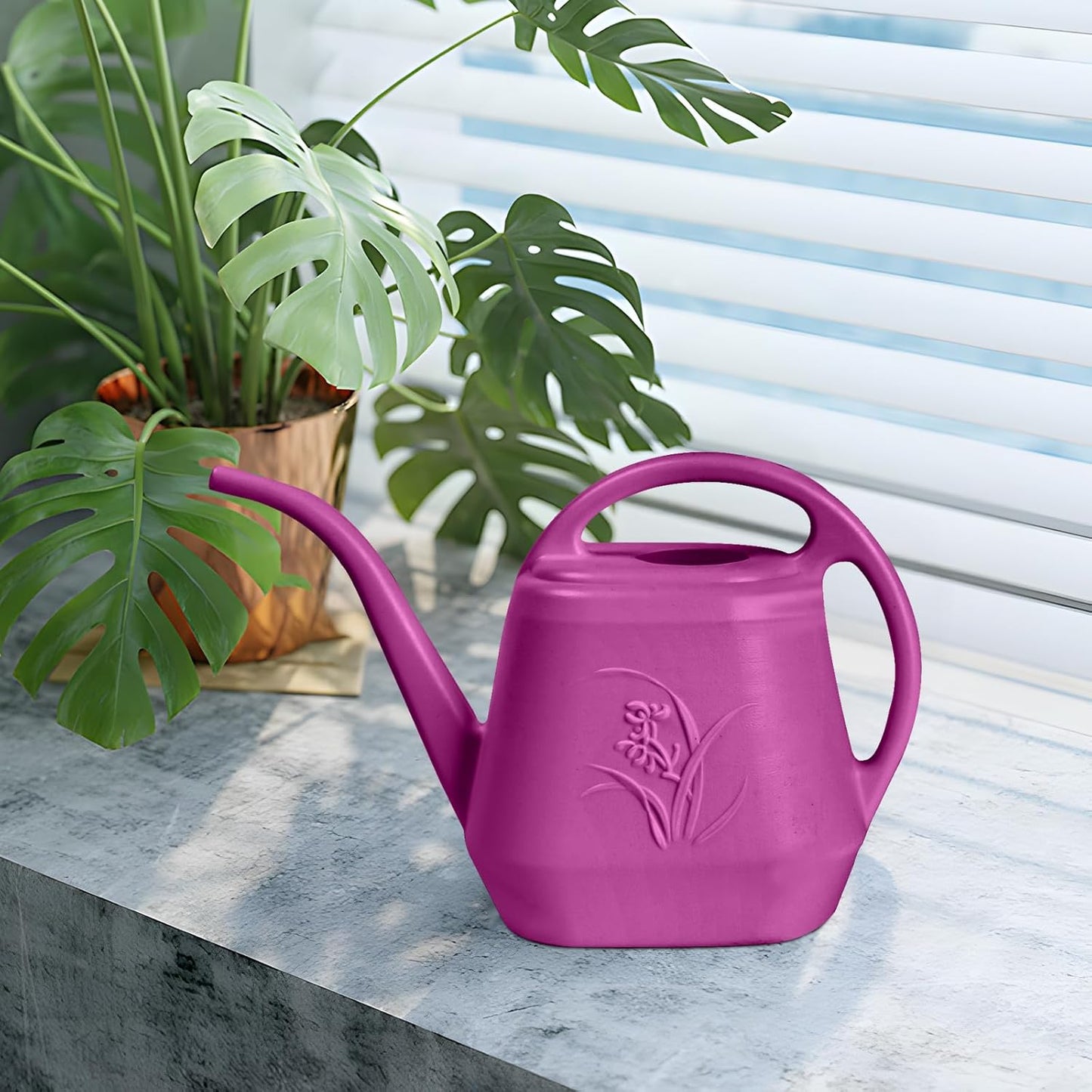 Plastic Watering Can - for Home Plant Garden - 1/2 Gallon - Rose Red