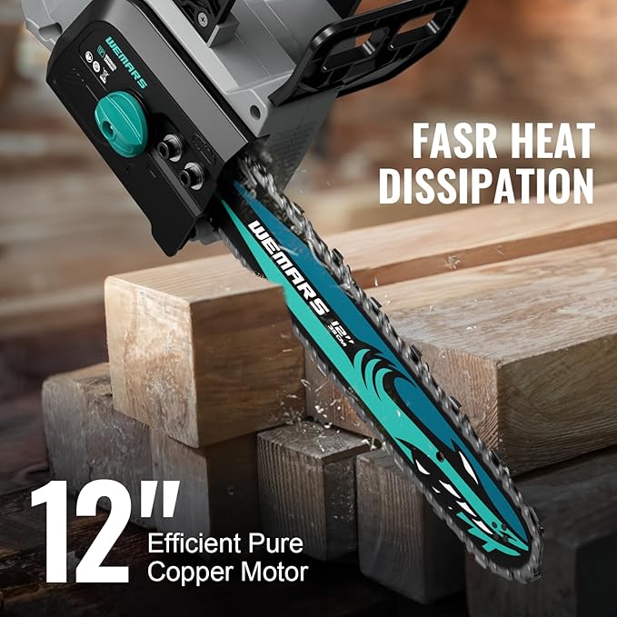 20V Brushles Cordless Chainsaw 12-Inch Lightweight Battery Powered Chainsaw Compact Pruning Electric Chainsaw 4.0AH Lithium-ion 2 Kit-Batteries for Wood Cutting,Garden Tree,Branch Pruning