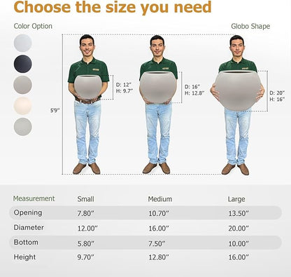 12.8" H x 16" D Globo Fiberstone Round Planter with Drainage Hole, Weather Resistant, Smooth Finish, Planters for Indoor Plants & Outdoor, 2 Extra Coco Mats (Taupe, 10.7" Pot Opening)