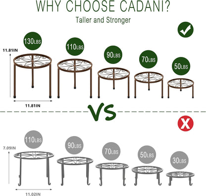 CADANI 5-Pack Metal Plant Stands for Outdoor Indoor, Anti-Rust Iron Flower Pot Stand, Heavy Duty Plant Pot Shelf for Multiple Plant, Decoration Racks for Home, Patio & Garden