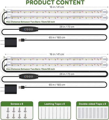 16" LED Grow Light Strips, 240 LEDs Full Spectrum Grow Lights for Indoor Plants with 3/9/12H Timer, 10 Dimmable Sunlike Plant Light for Indoor Greenhouse, Hydroponics, Seedlings (2 Packs)