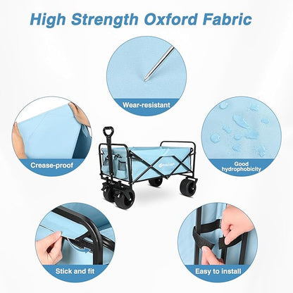 Yesker Foldable Wagon - 300lbs Collapsible Garden Carts with All Terrain Wheels for Outdoor Camping Sports Shopping Gardening - Heavy Duty Portable Utility Trolley (Blue)
