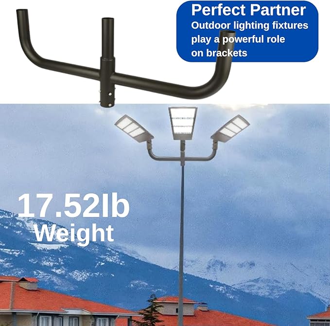 180 Degree Bullhorn Mounting Bracket Tenon, 2-3/8 Round Triple Light Pole Mount Arm Tenon Adaptor for 3 Slip Fitter Lights Led Parking Lot Light, Street Area Lighting Solid Heavy Duty Steel