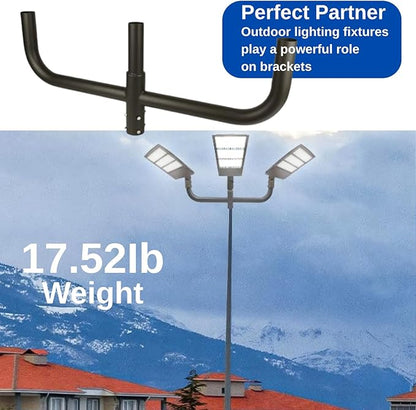 180 Degree Bullhorn Mounting Bracket Tenon, 2-3/8 Round Triple Light Pole Mount Arm Tenon Adaptor for 3 Slip Fitter Lights Led Parking Lot Light, Street Area Lighting Solid Heavy Duty Steel