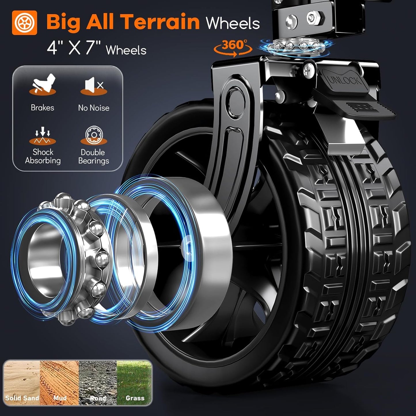 220L Collapsible Wagon Cart Foldable, 460lbs Load Capacity Heavy Duty Folding Beach Wagons with Big All-Terrain Wheels, Utility Carts for Groceries, Shopping, Camping, Sports - Green