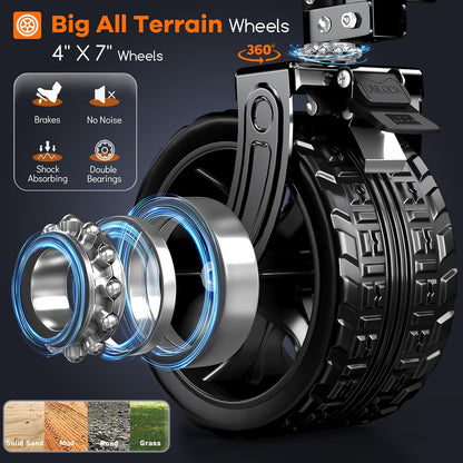 220L Collapsible Wagon Cart Foldable, 460lbs Load Capacity Heavy Duty Folding Beach Wagons with Big All-Terrain Wheels, Utility Carts for Groceries, Camping, Sports - Grey&Burgundy