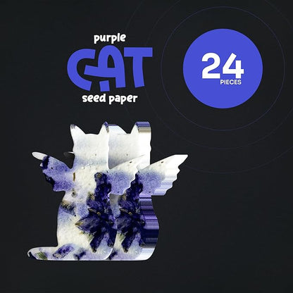 24pcs Seed Paper – Pink Plantable Wildflower for Pet Lovers, Pet Owners, Memorials & Other Milestone Celebrations (Purple - Cat)