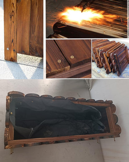 zeng Solid Wood Planter Box – high Temperature Carbonization Raised Garden Bed for Vegetables/Flowers, 23.6" L x 8.7" W x 9.8" H, Brown (Small)