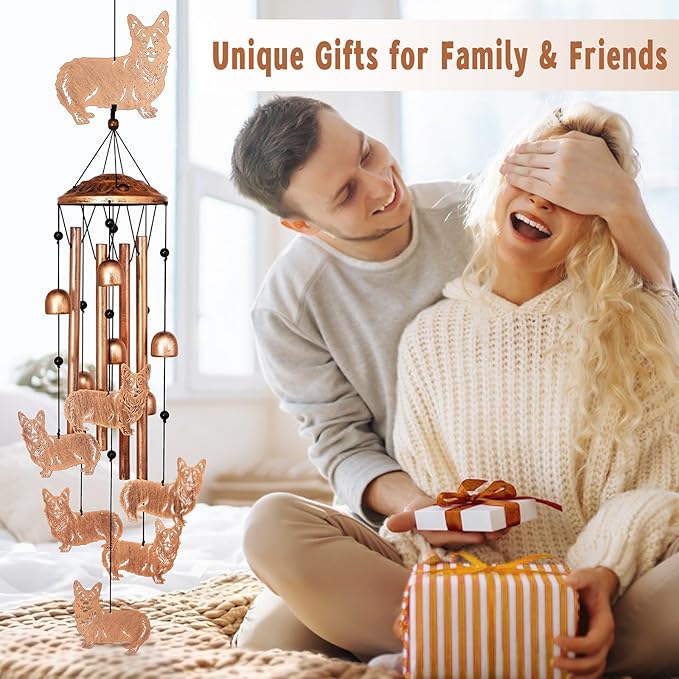 Corgi Wind Chimes for Outside, Metal Windchimes Outdoors, Corgi Gifts for Women/Men, Memorial/Birthday Gifts, Garden Decor for Outside, Patio or Yard, Durable Chimes for Outdoors